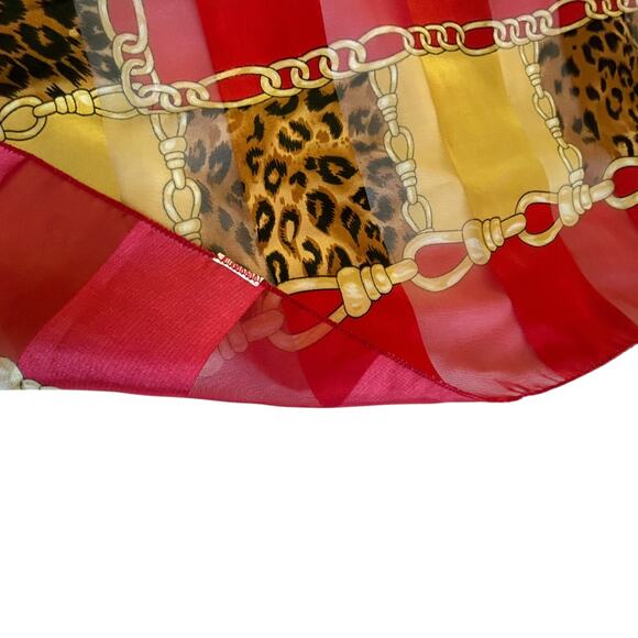 Vintage Leopard‎ Chain Scarf Satin Square Red Gold Animal Print 41” - Picture 5 of 5